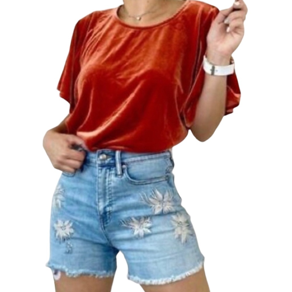 Madewell Velvet Butterfly Burnt Orange Stretch Cropped Top - M